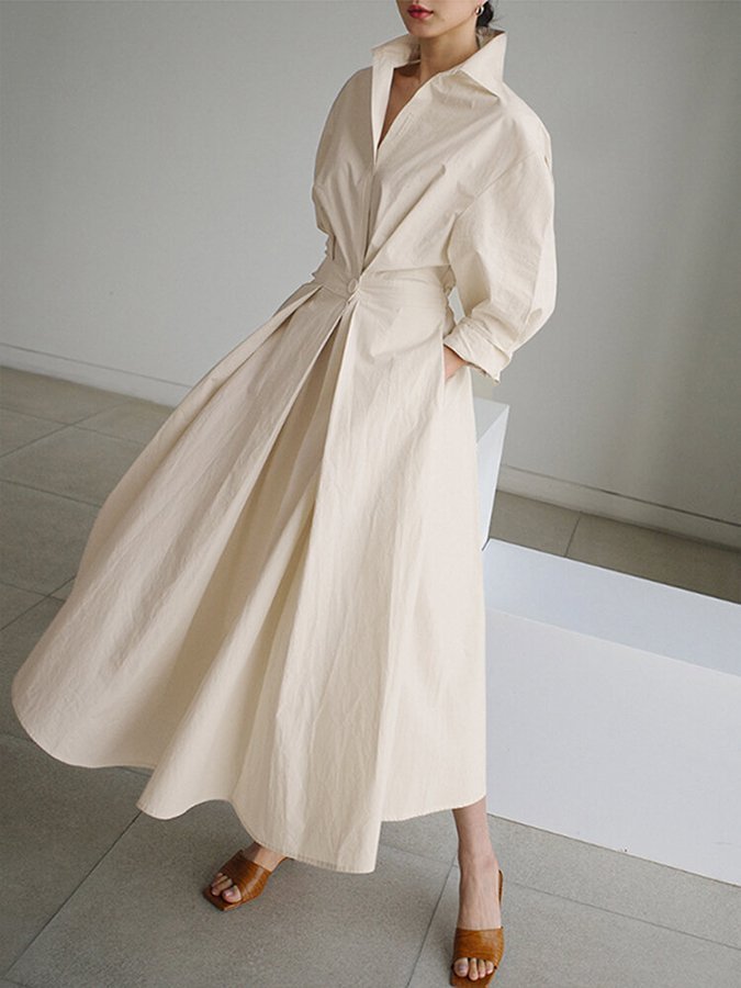 Women's Relaxed-Fit Button-Front Long Sleeve Maxi Shirt Dress