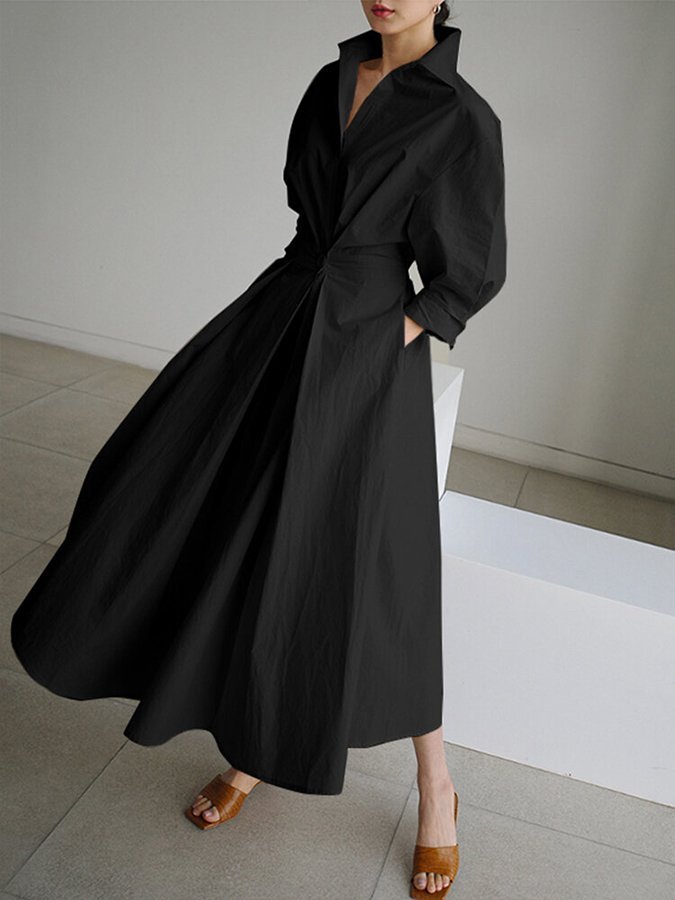 Women's Relaxed-Fit Button-Front Long Sleeve Maxi Shirt Dress