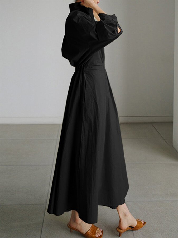 Women's Relaxed-Fit Button-Front Long Sleeve Maxi Shirt Dress