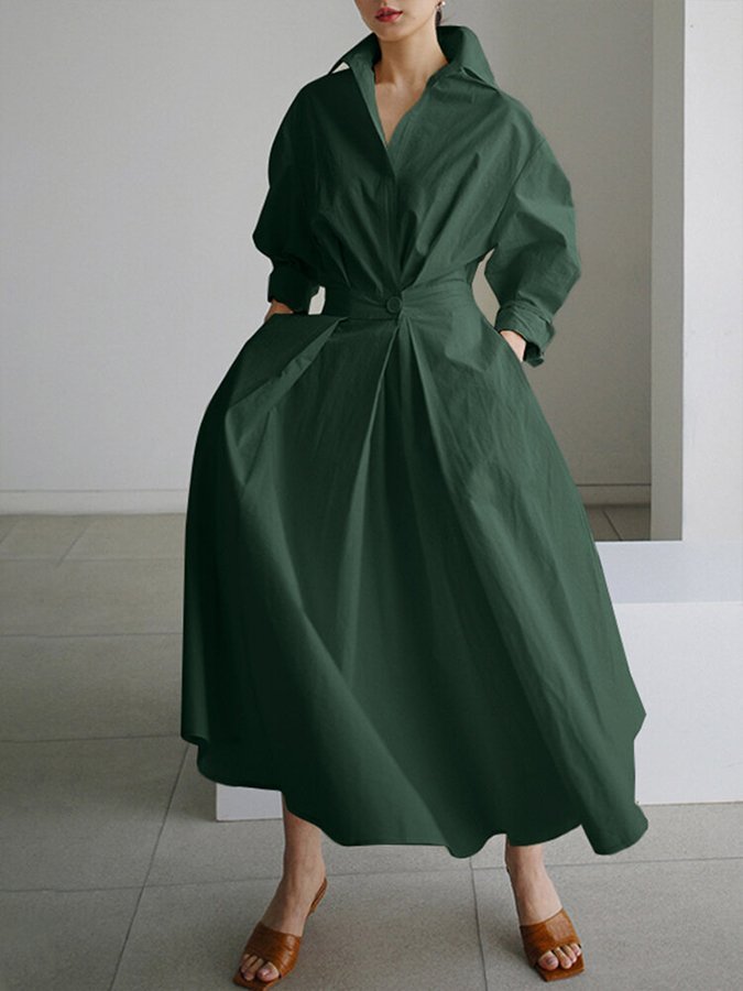 Women's Relaxed-Fit Button-Front Long Sleeve Maxi Shirt Dress