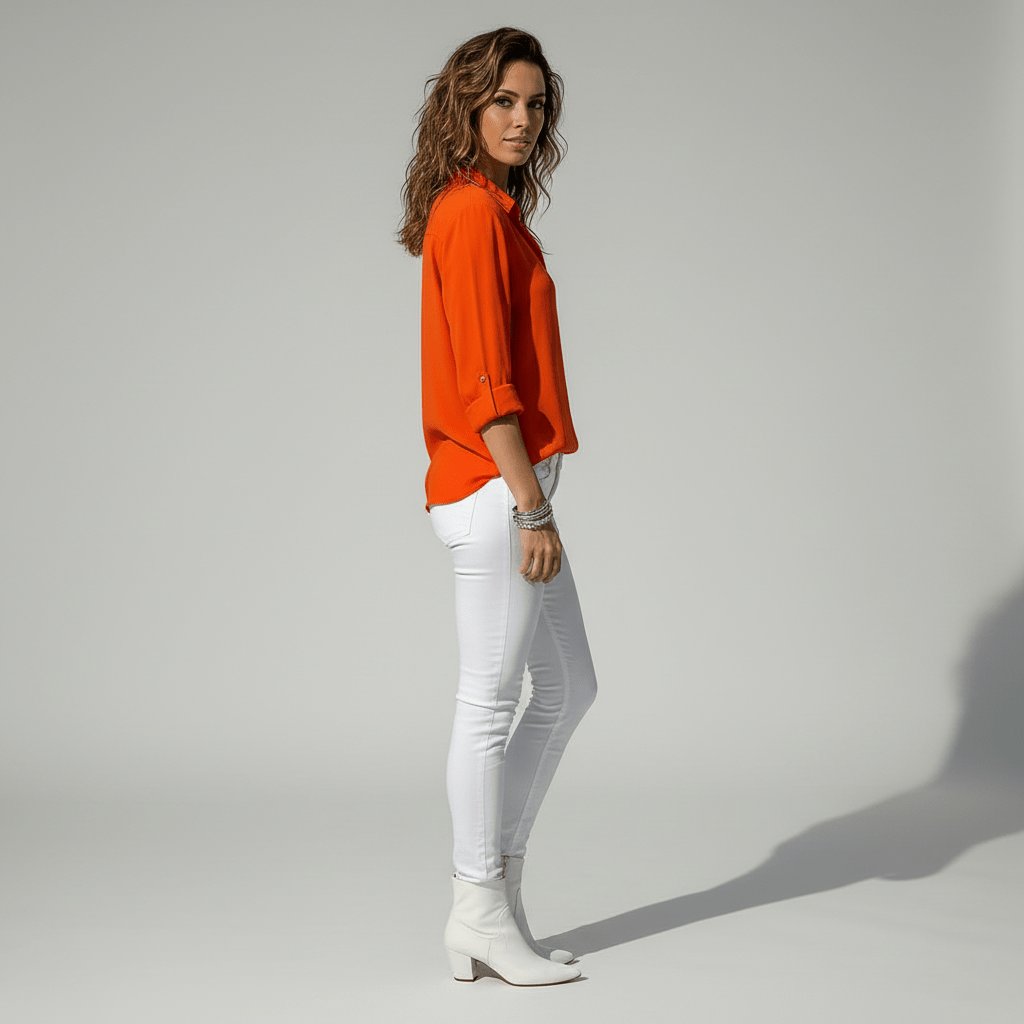 Women's Relaxed-Fit Button-Up Long Sleeve Shirt Collar Blouse