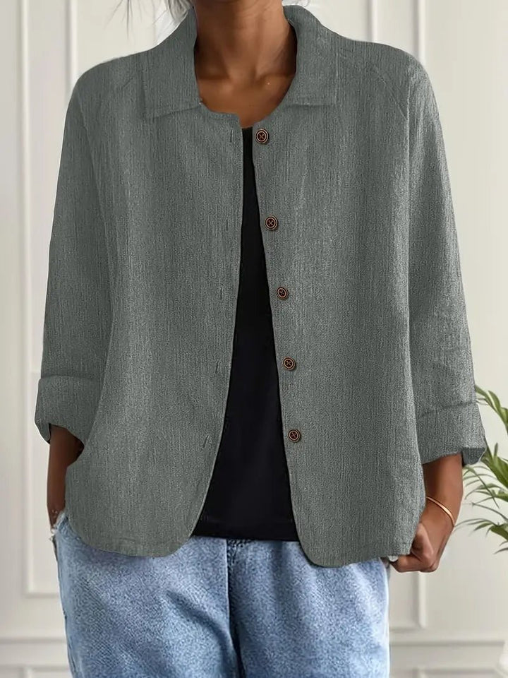Women's Relaxed-Fit Collared Button-Front Long Sleeve Blazer