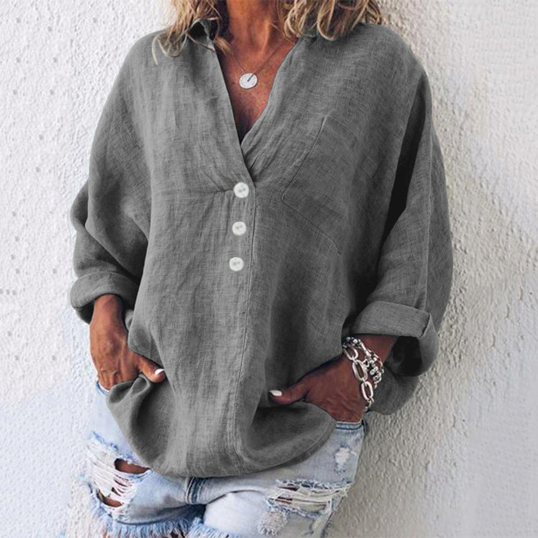 Women's Relaxed-Fit Cotton Linen Button-Up Sweater - Gray