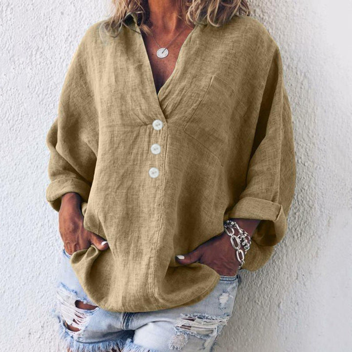 Women's Relaxed-Fit Cotton Linen Button-Up Sweater - Khaki