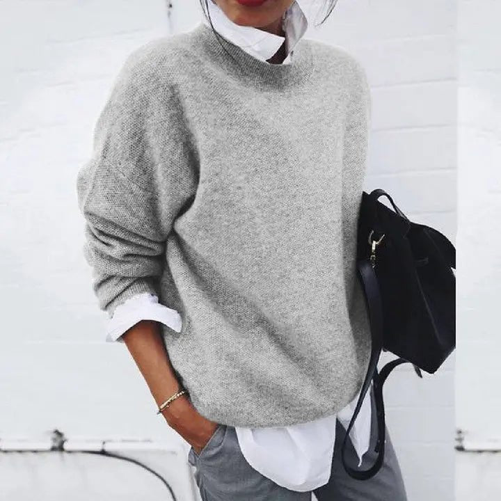Women's Relaxed-Fit Crew Neck Cashmere Blend Pullover Sweater - Gray