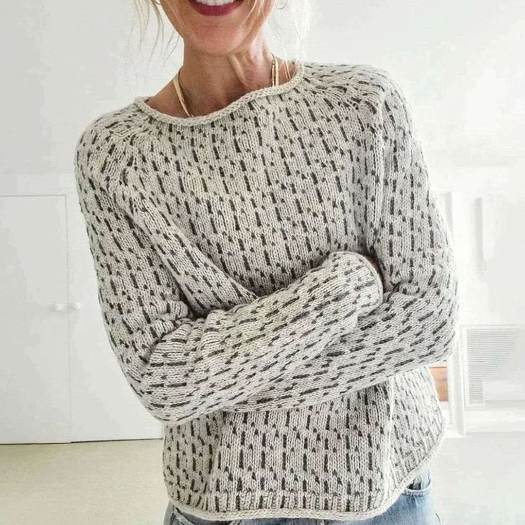 Women's Relaxed-Fit Crew Neck Long Sleeve Knit Sweater - Gray