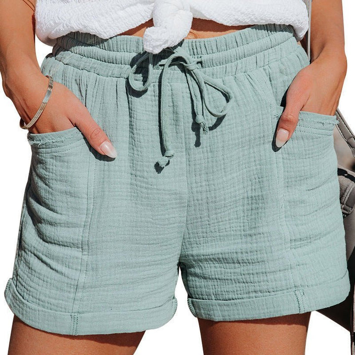 Women's Relaxed-Fit Drawstring Elastic-Waist Gauze Cotton Shorts - Turquoise