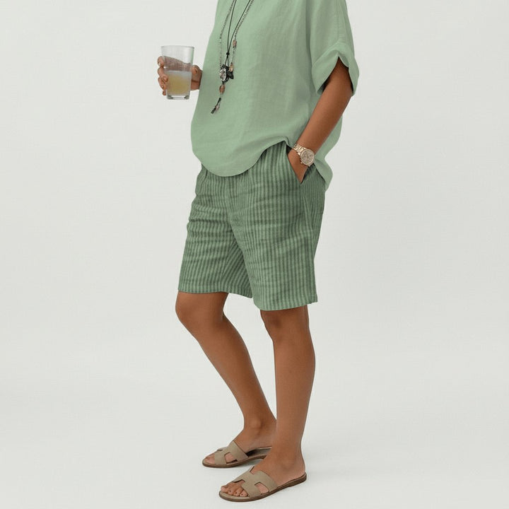 Women's Relaxed-Fit Elastic-Waist Striped Linen Bermuda Shorts