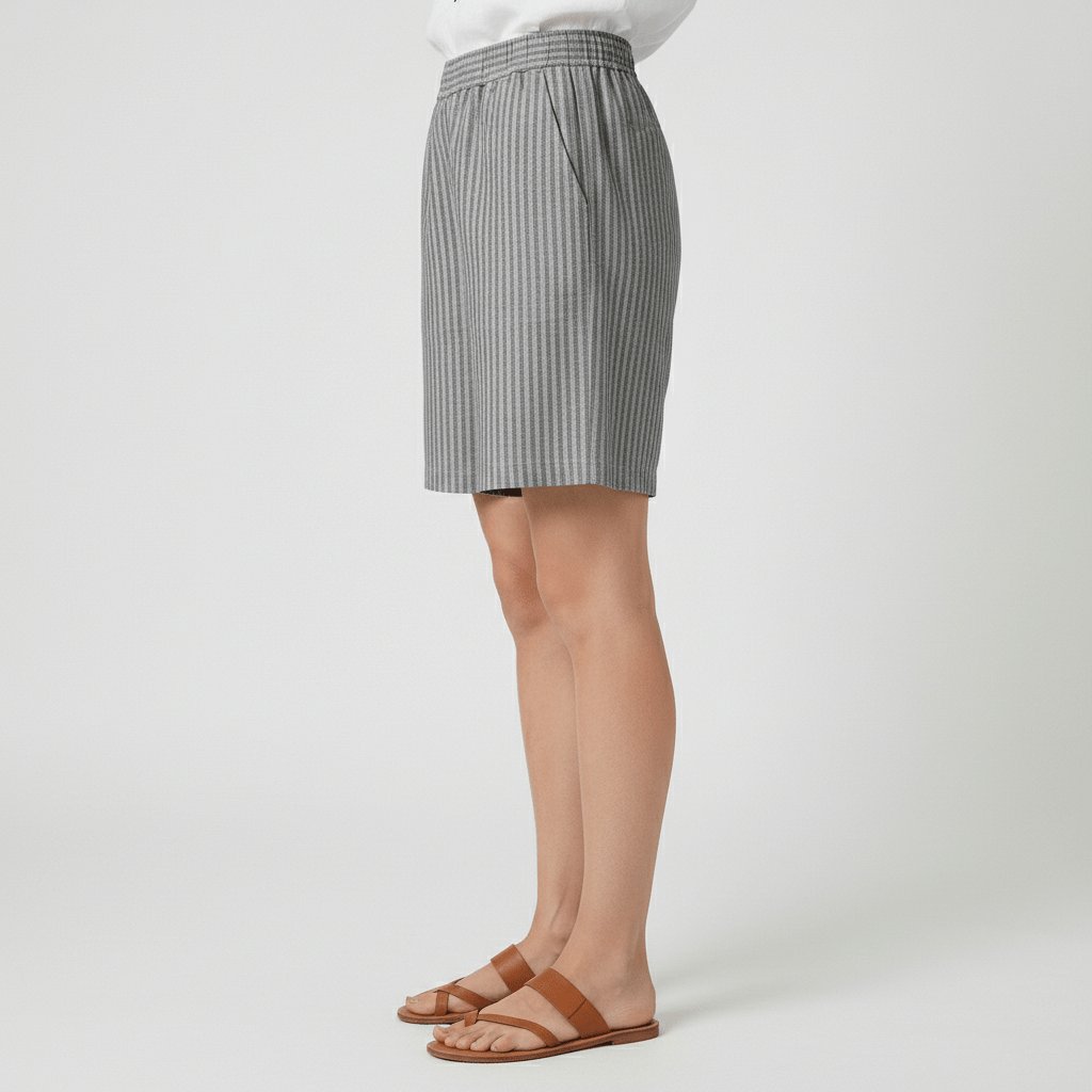 Women's Relaxed-Fit Elastic-Waist Striped Linen Bermuda Shorts