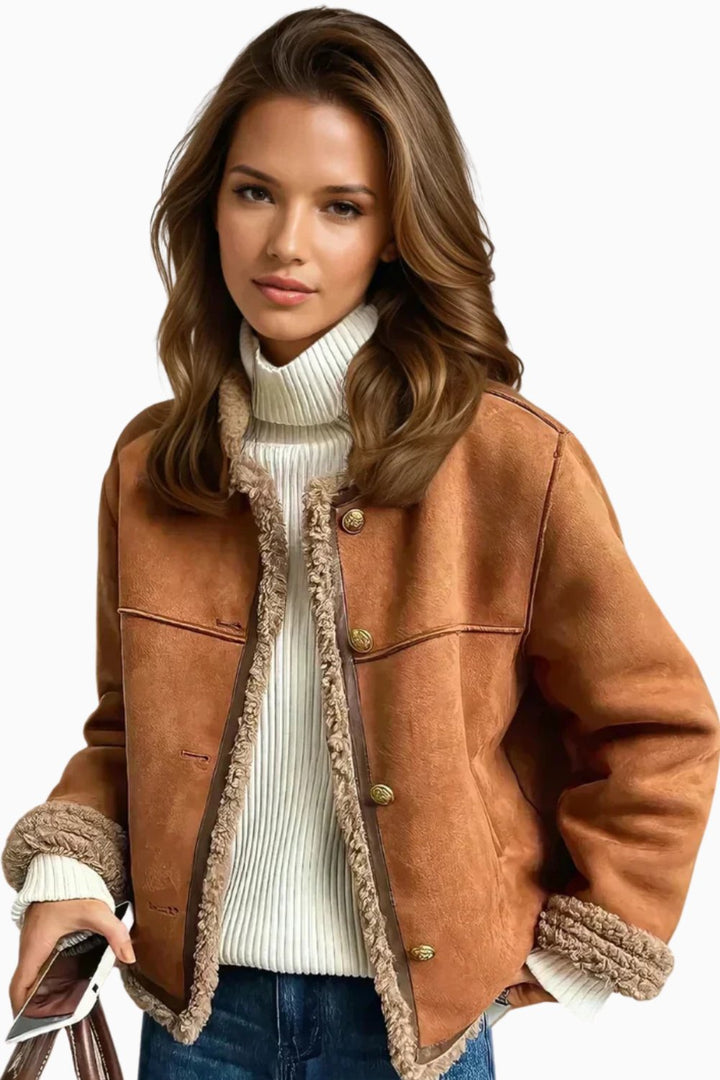 Women's Relaxed-Fit Faux Shearling Button-Front Jacket