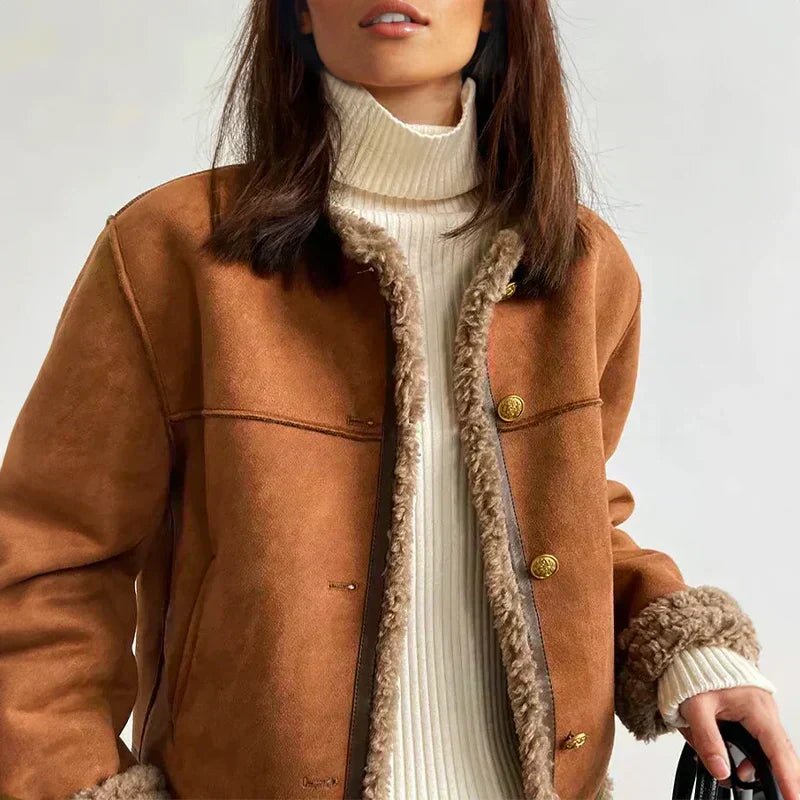 Women's Relaxed-Fit Faux Shearling Button-Front Jacket