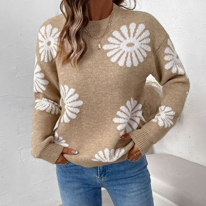 Women's Relaxed-Fit Floral Intarsia Crewneck Knit Sweater
