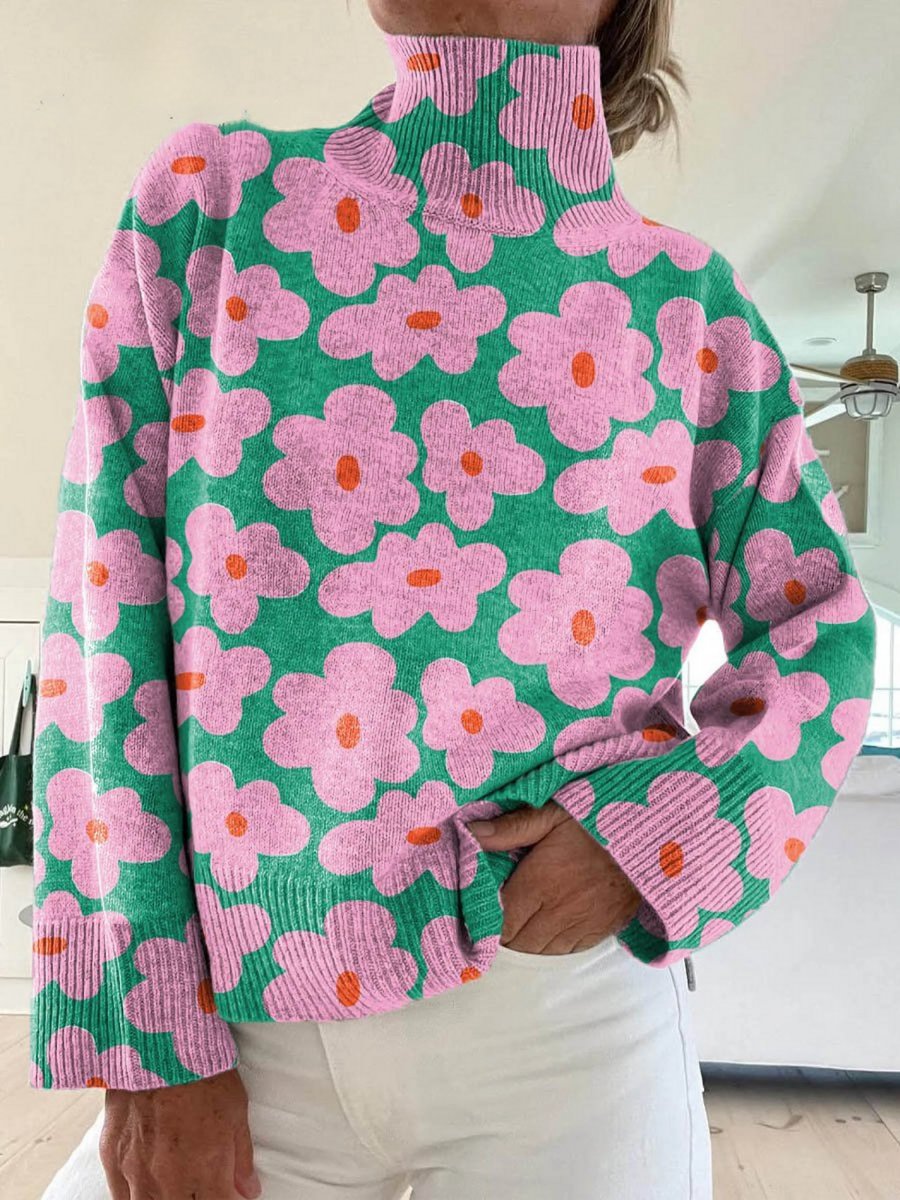 Women's Relaxed-Fit Floral Mock Turtleneck Sweater - Multicolor