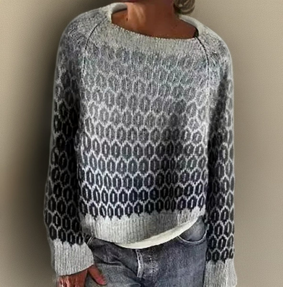 Women's Relaxed-Fit Gradient Fair Isle Knit Sweater - Gray