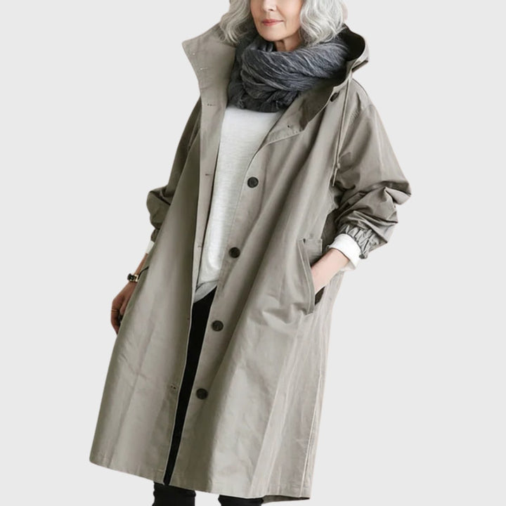 Women's Relaxed-Fit Hooded Waterproof Long Trench Coat - Grey
