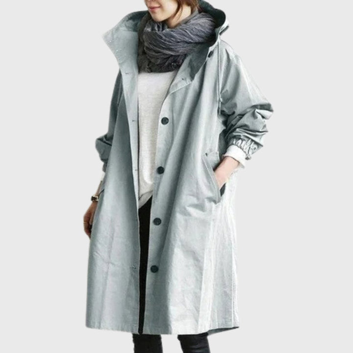 Women's Relaxed-Fit Hooded Waterproof Long Trench Coat - Light Blue