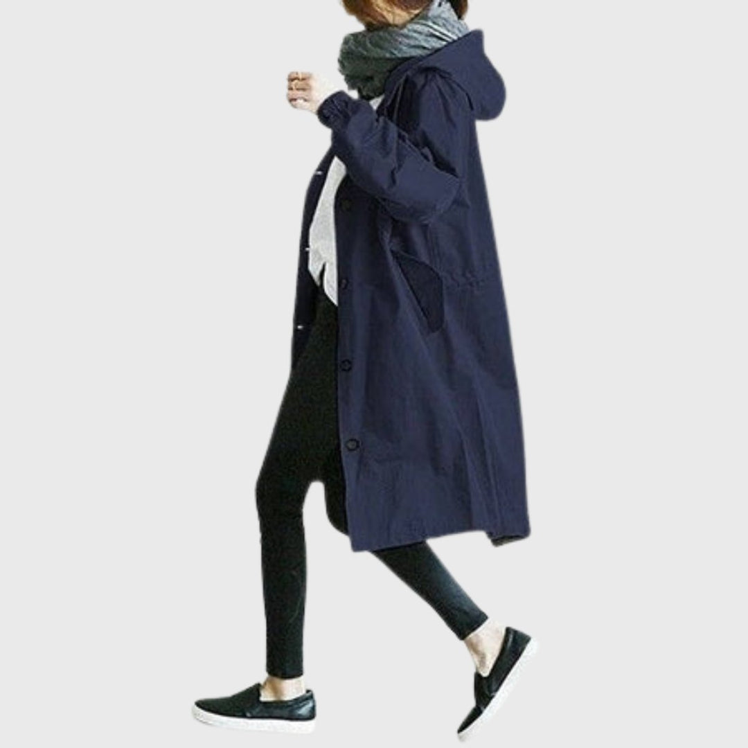 Women's Relaxed-Fit Hooded Waterproof Long Trench Coat - Blue