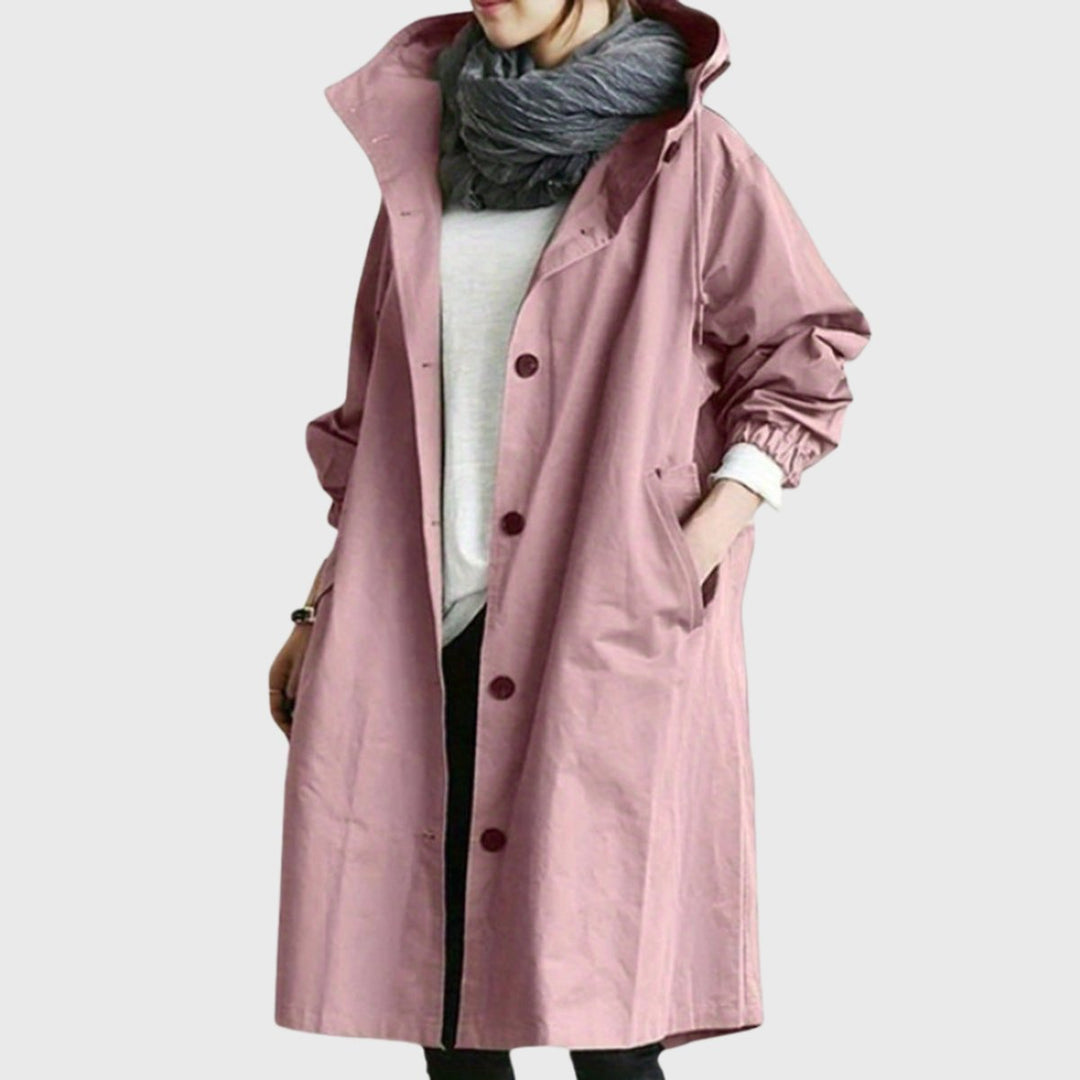 Women's Relaxed-Fit Hooded Waterproof Long Trench Coat - Pink