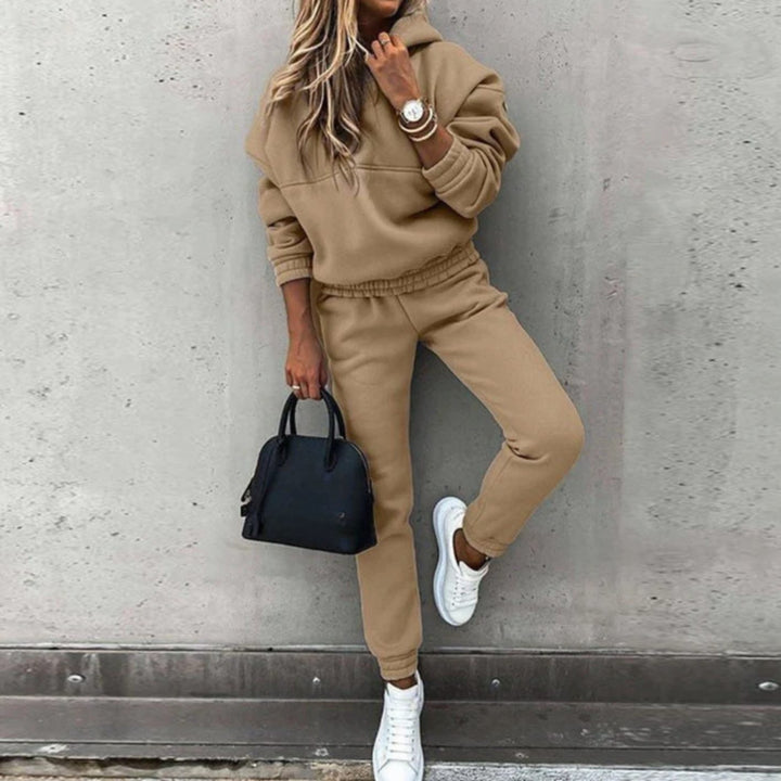 Women's Relaxed Fit Hoodie Jogger Matching Tracksuit Set - Beige