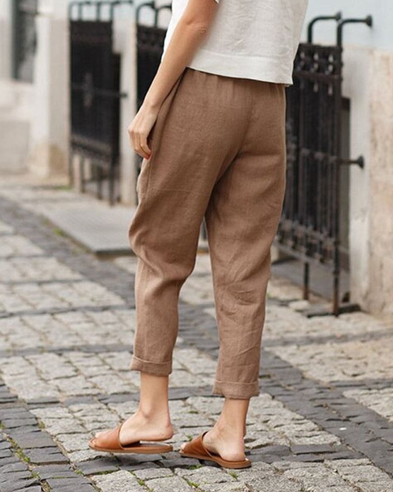 Women's Relaxed-Fit Linen-Cotton Tapered Pants Elastic Waist