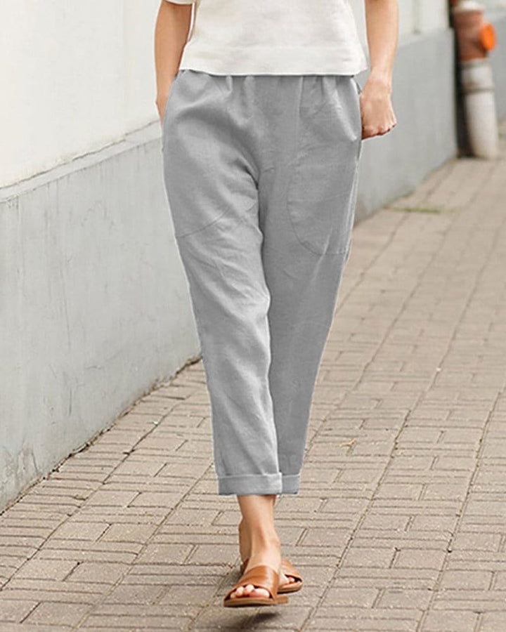 Women's Relaxed-Fit Linen-Cotton Tapered Pants Elastic Waist - Gray