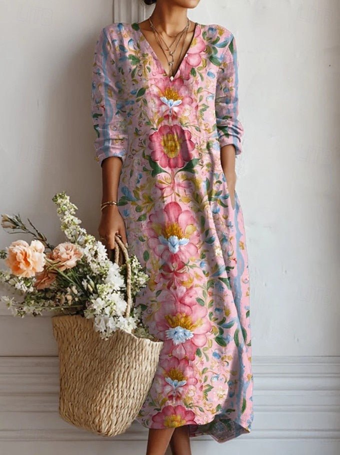 Women's Relaxed-Fit Long-Sleeve Floral Maxi Dress - Dress (almost sold out)
