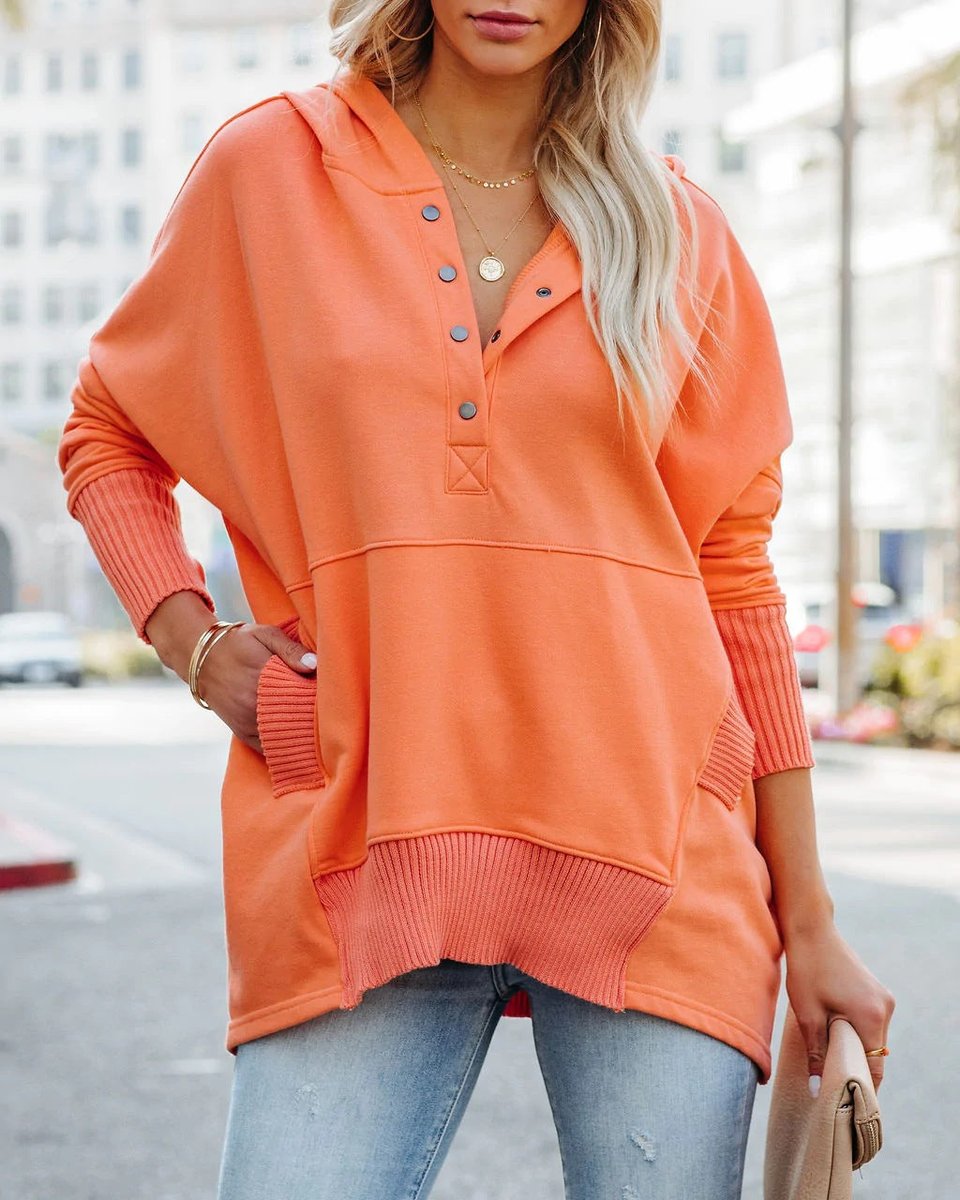 Women's Relaxed-Fit Long-Sleeve Hooded Pullover Tunic Sweatshirt