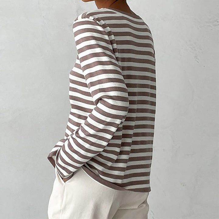 Women's Relaxed-Fit Long-Sleeve Striped Crewneck Sweater