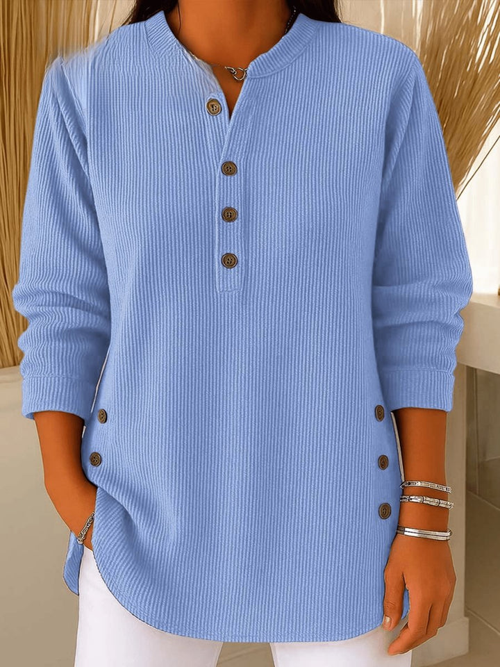 Women's Relaxed-Fit Longline Henley Ribbed Tunic Top - Blue