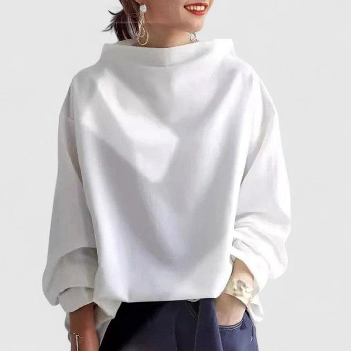 Women's Relaxed-Fit Mock-Neck Long-Sleeve Elegant Top - White