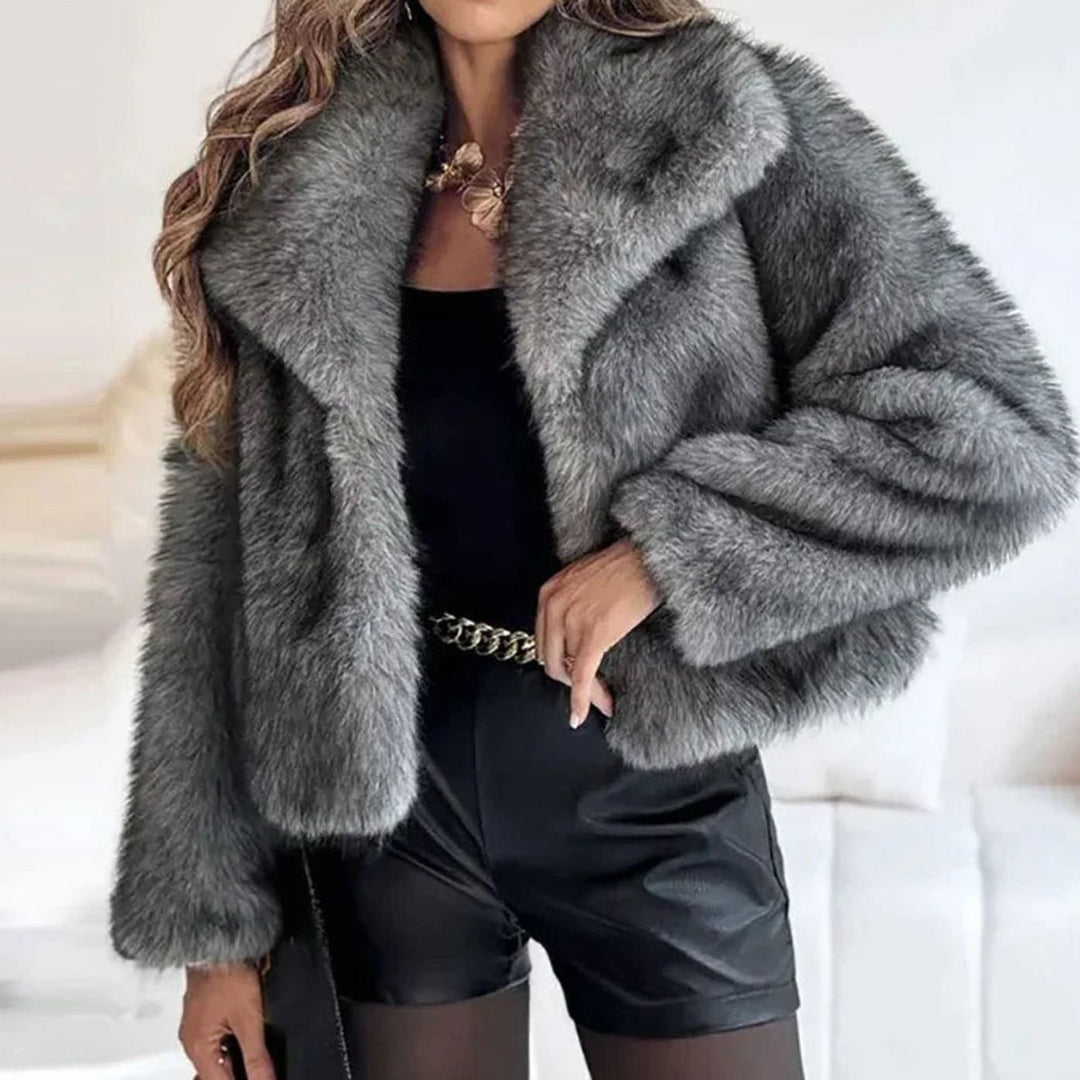 Women's Relaxed Fit Open Front Faux Fur Jacket - Dark Grey