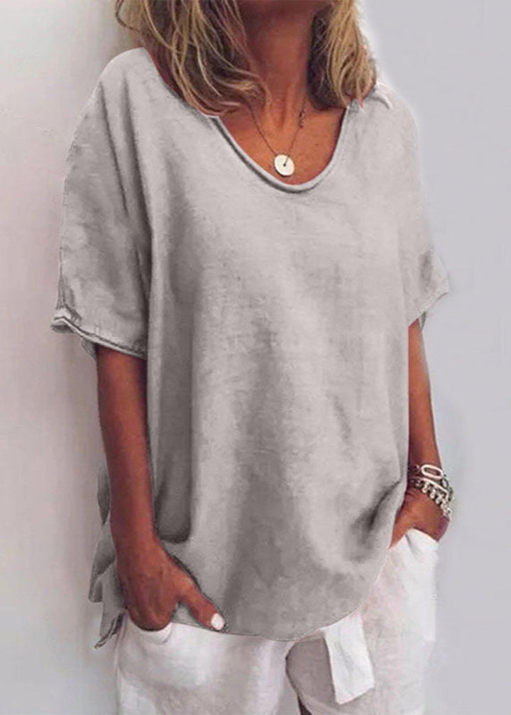 Women's Relaxed-Fit Short-Sleeve Casual Loose Blouse Top - Grey