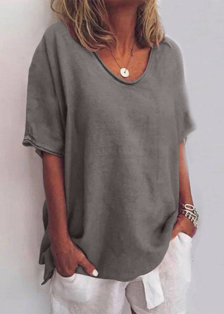 Women's Relaxed-Fit Short-Sleeve Casual Loose Blouse Top - Dark Grey