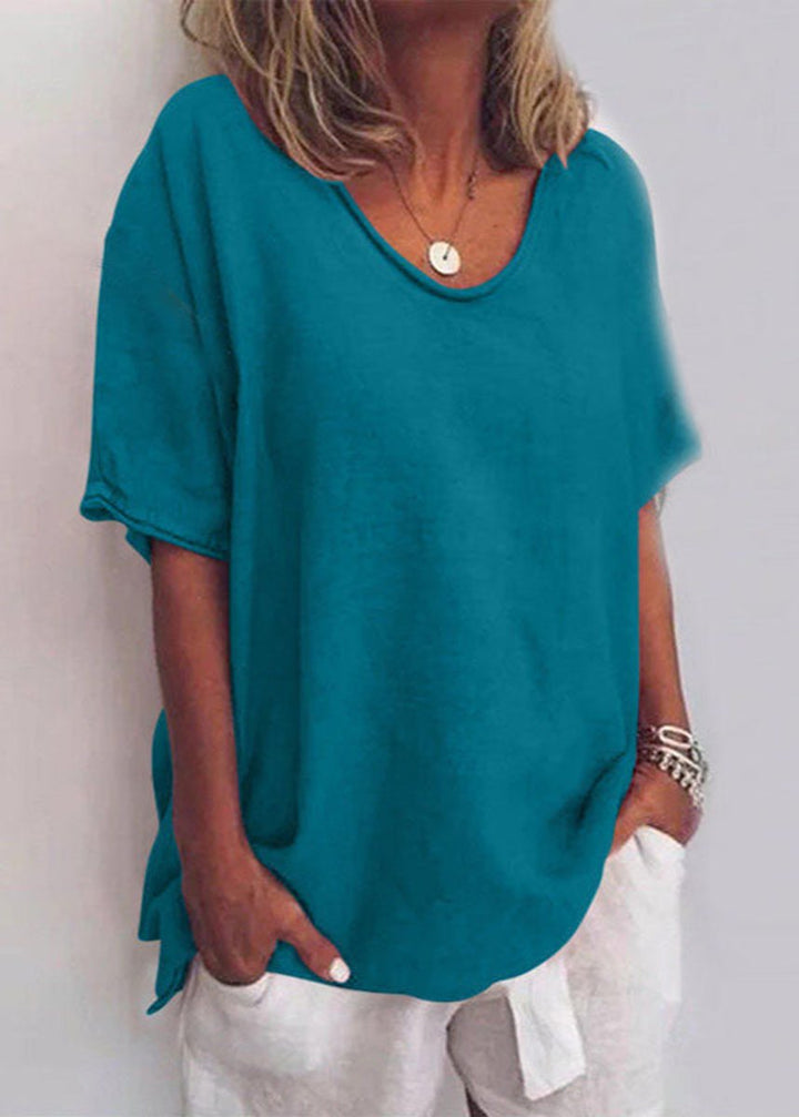 Women's Relaxed-Fit Short-Sleeve Casual Loose Blouse Top - Sea Blue