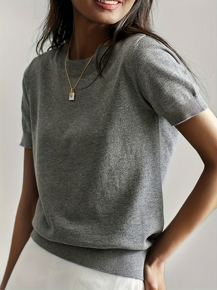 Women's Relaxed-Fit Short-Sleeve Knit Sweater Top - Gray