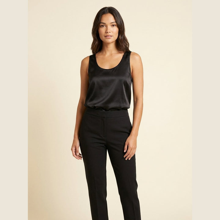 Women's Relaxed-Fit U-Neck Satin Tank Top - Black