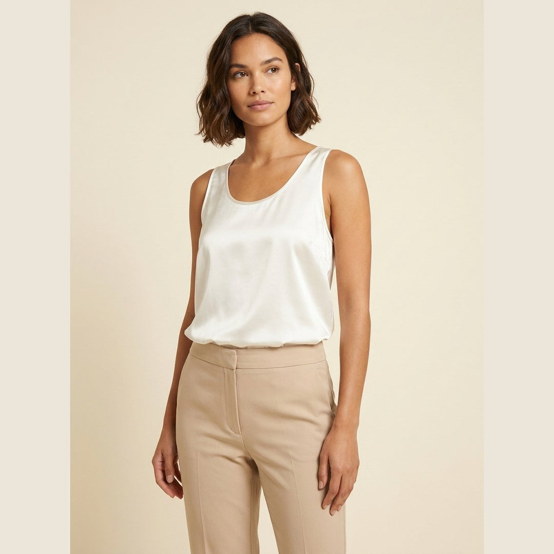 Women's Relaxed-Fit U-Neck Satin Tank Top - White