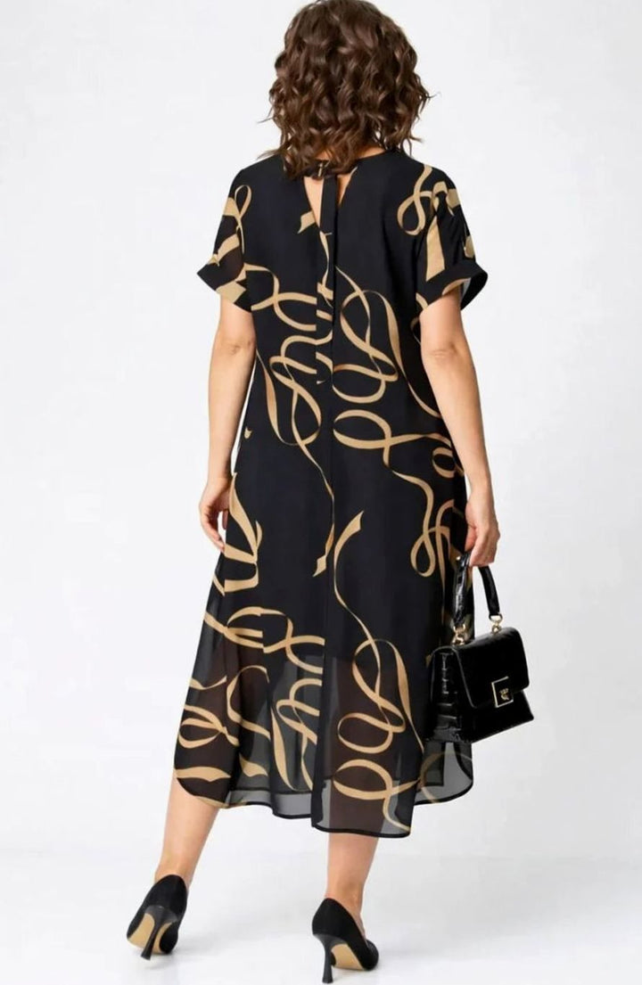 Women's Relaxed-Fit V-Neck Gold Print Midi Formal Dress