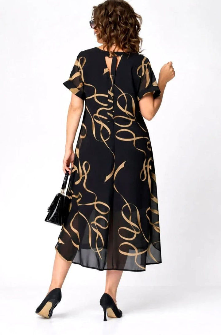 Women's Relaxed-Fit V-Neck Gold Print Midi Formal Dress