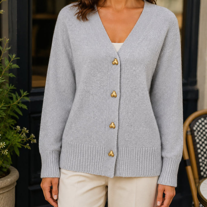 Women's Relaxed-Fit V-Neck Heart-Button Knitwear Cardigan - Gray