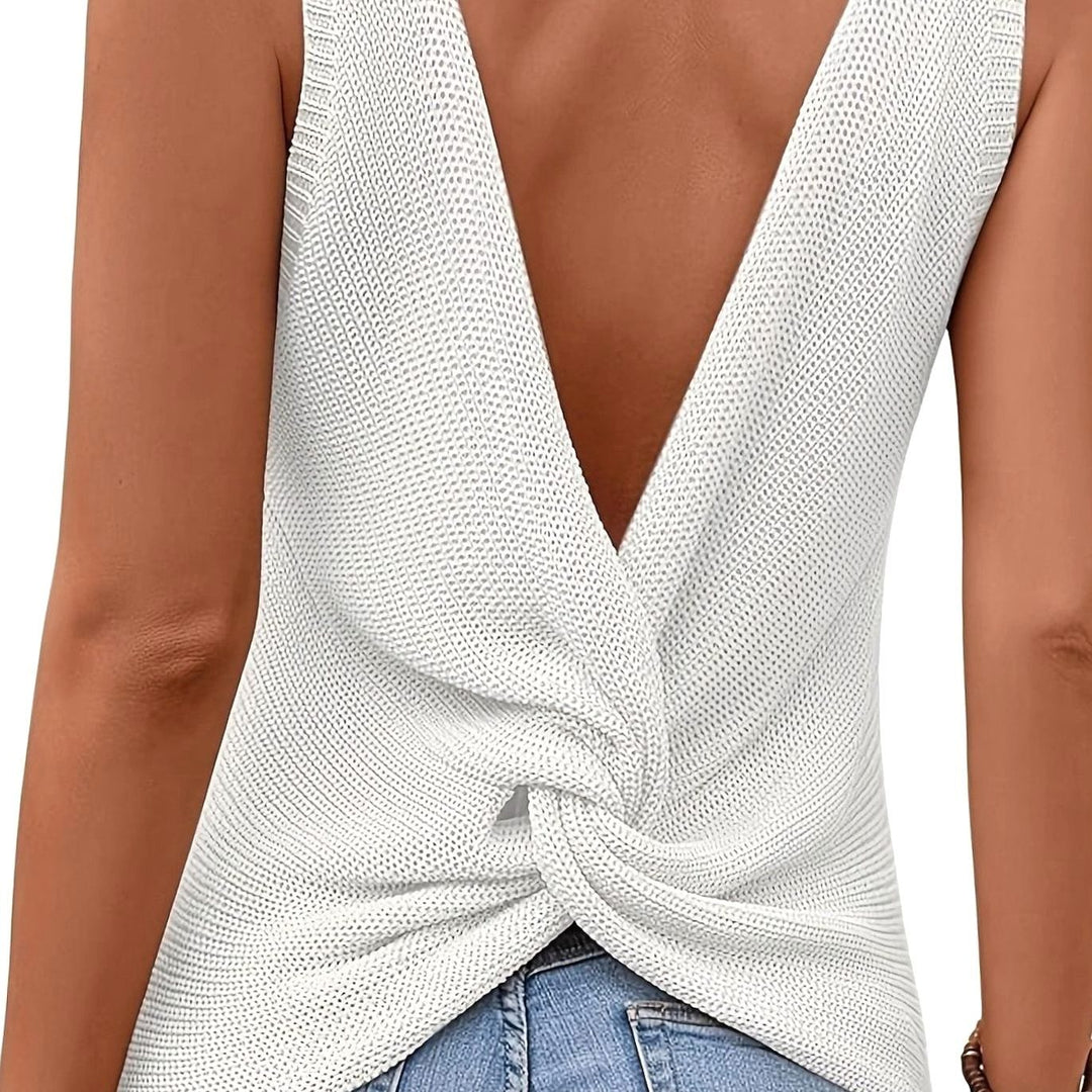 Women's Relaxed-Fit V-Neck Knit Tank Top - White