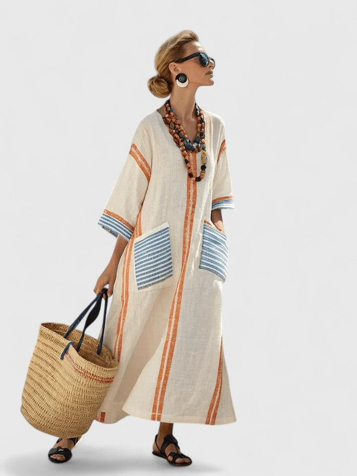 Women's Relaxed-Fit V-Neck Striped Kaftan Maxi Dress