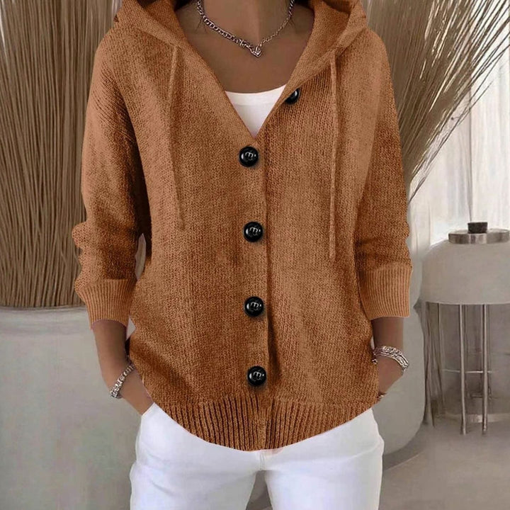Women's Relaxed Hooded Knit Cardigan Sweater Button-Front - Dark Brown