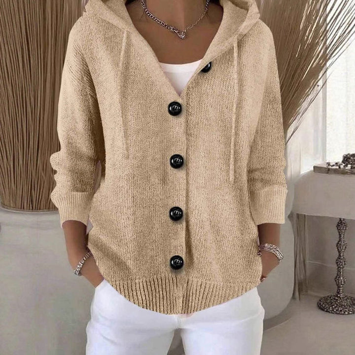 Women's Relaxed Hooded Knit Cardigan Sweater Button-Front - Beige