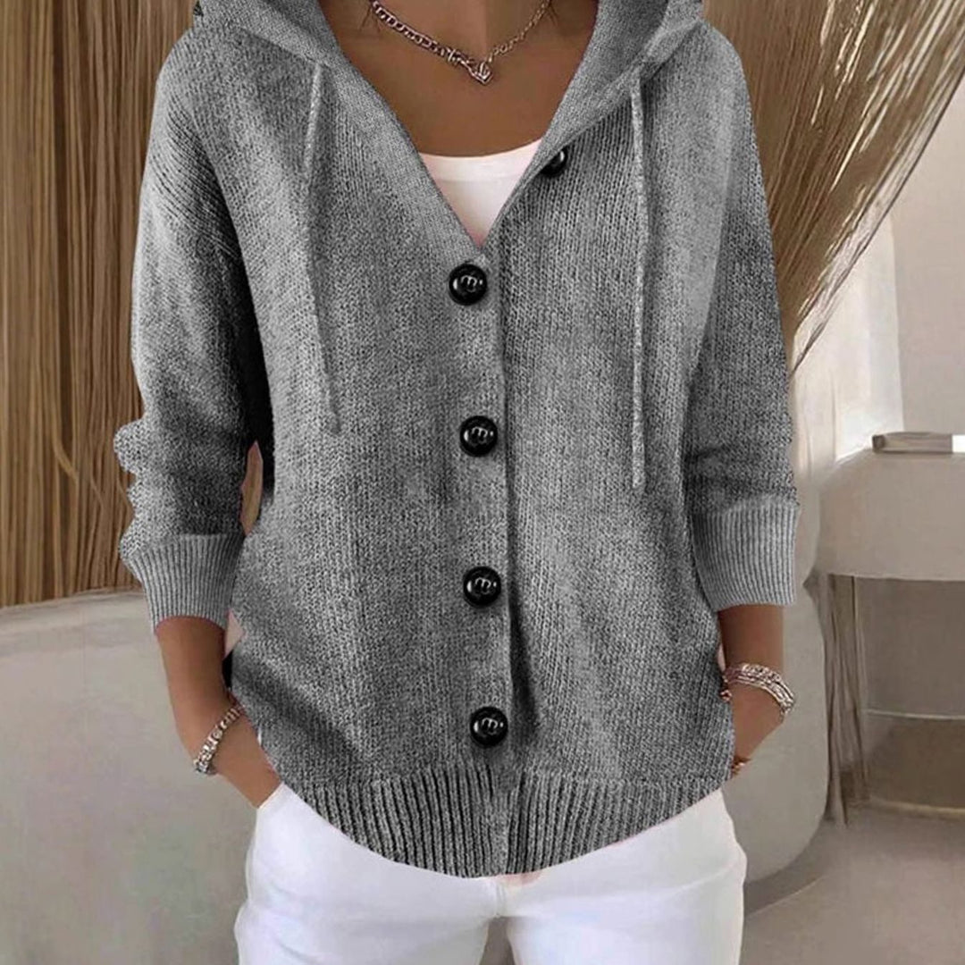Women's Relaxed Hooded Knit Cardigan Sweater Button-Front - Gray