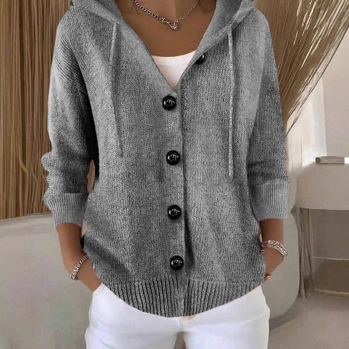 Women's Relaxed Hooded Knit Cardigan Sweater Button-Front - Gray