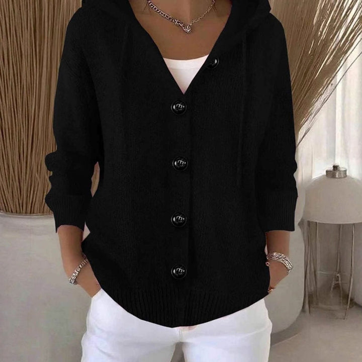 Women's Relaxed Hooded Knit Cardigan Sweater Button-Front - Black