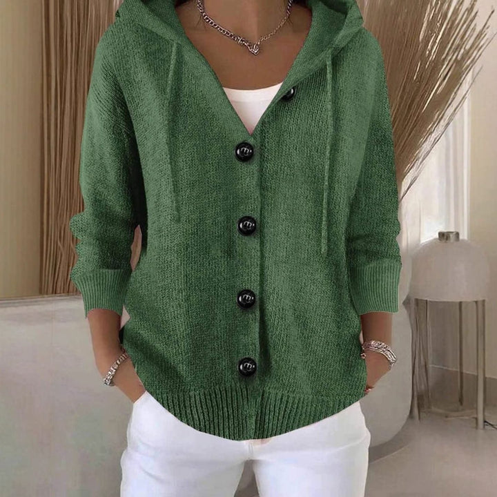 Women's Relaxed Hooded Knit Cardigan Sweater Button-Front - Green