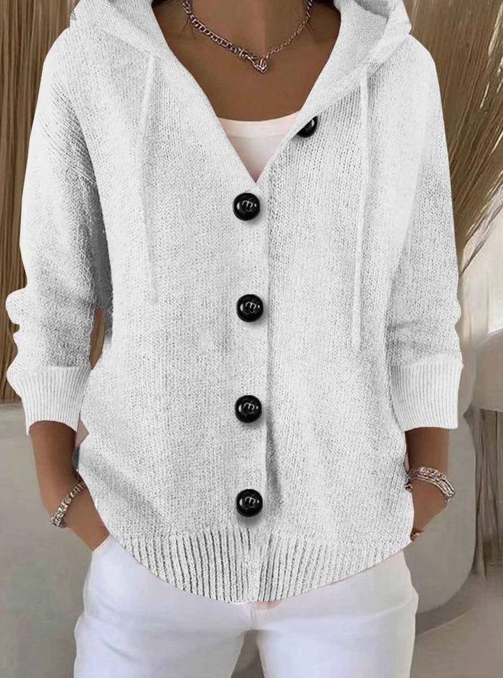 Women's Relaxed Hooded Knit Cardigan Sweater Button-Front - White