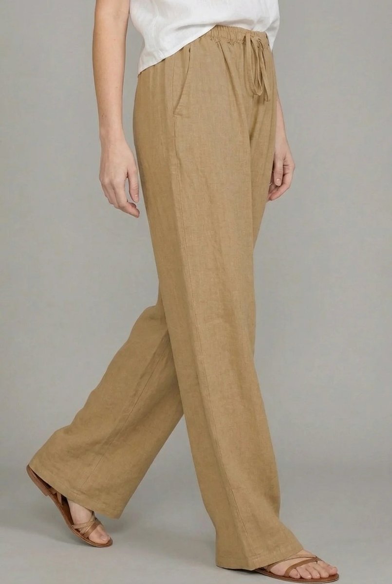 Women's Relaxed Linen Drawstring Wide Leg Pants